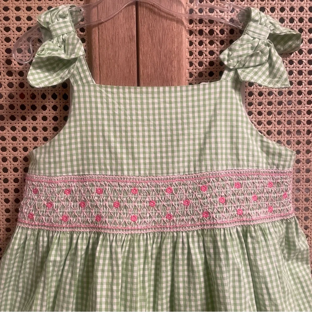 Gymboree  Girls Size 7 Green Gingham Smocked Dress Easter